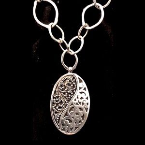 LOIS HILL Sterling Silver Oval Yin Yang Pendant Necklace